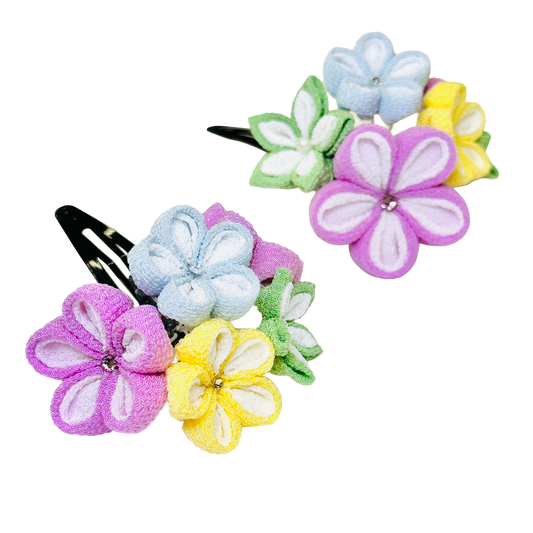 「若月」重ねちりめん2点セット・パッチンピン仕立て・恋桃(ピンク)・夢藤 (パープル)