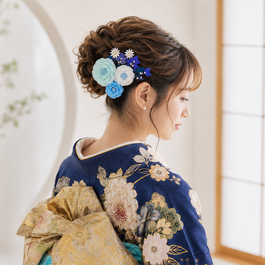新作「あおやま」ヒイナゴト・成人式用髪飾り10点セット