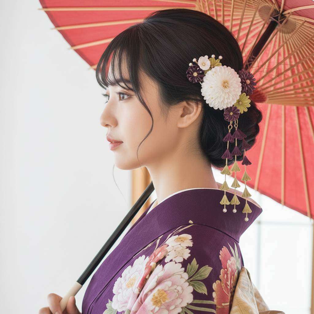 こびきちょう(丸段菊髪飾り3点セット・さがり付き)・ののくら作