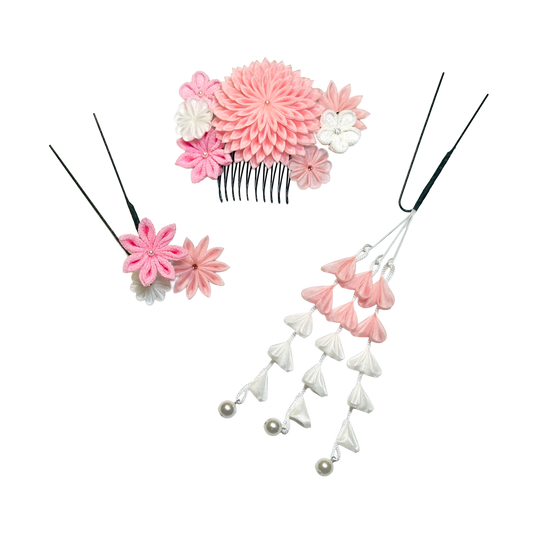 "Komochizuki" 3-piece set with stepped chrysanthemum comb