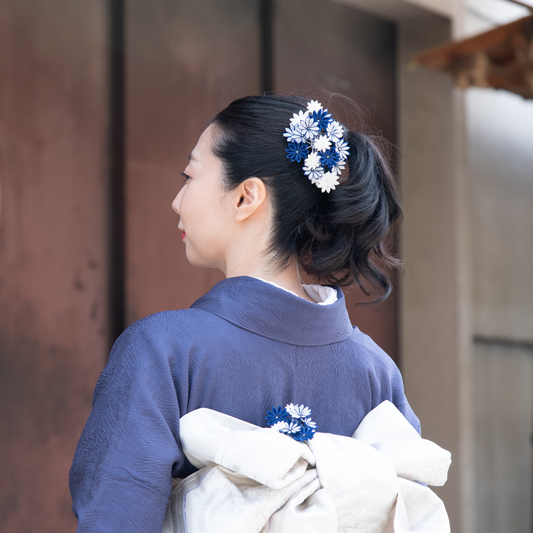 「やねせん」剣つまみで出来たコーム式髪飾り2点セット