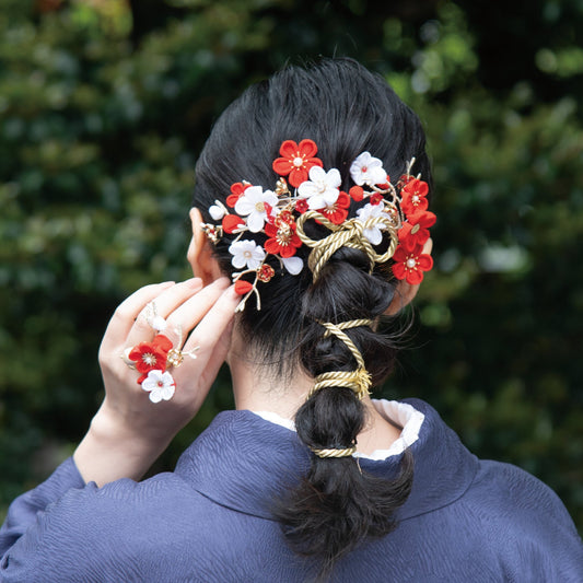 「紅白梅」ARTEDIVA コーム式髪飾り2点セット