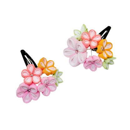 「若月」重ねちりめん2点セット・パッチンピン仕立て・恋桃(ピンク)・夢藤 (パープル)