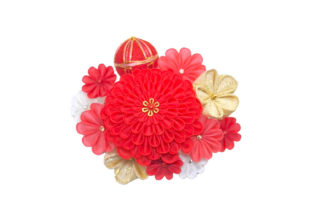 「ゆしま」丸段菊コーム式髪飾り手毬付き