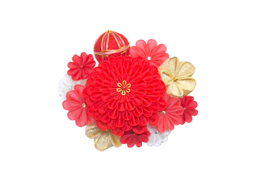 「ゆしま」丸段菊コーム式髪飾り手毬付き