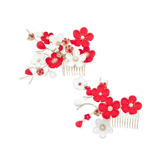 「紅白梅」ARTEDIVA コーム式髪飾り2点セット