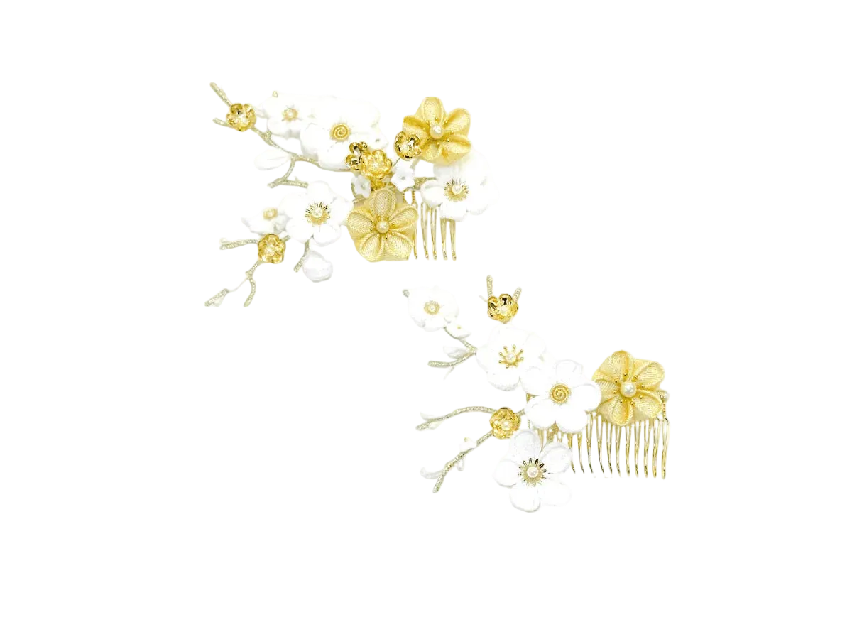 白金梅」ARTEDIVA コーム式髪飾り2点セット – つまみ細工 一凛堂 白金梅」ARTEDIVA コーム式髪飾り2点セット – つまみ細工 一凛堂