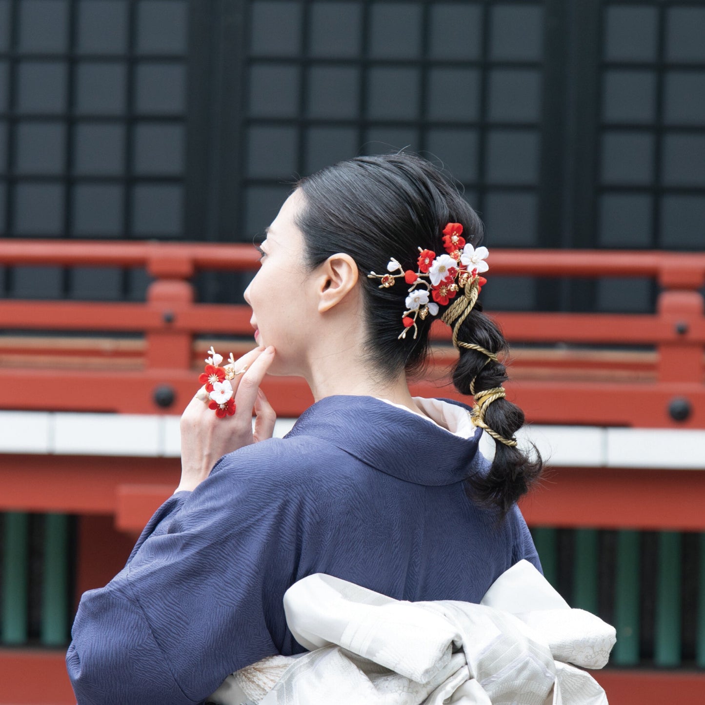 「紅白梅」ARTEDIVA コーム式髪飾り2点セット