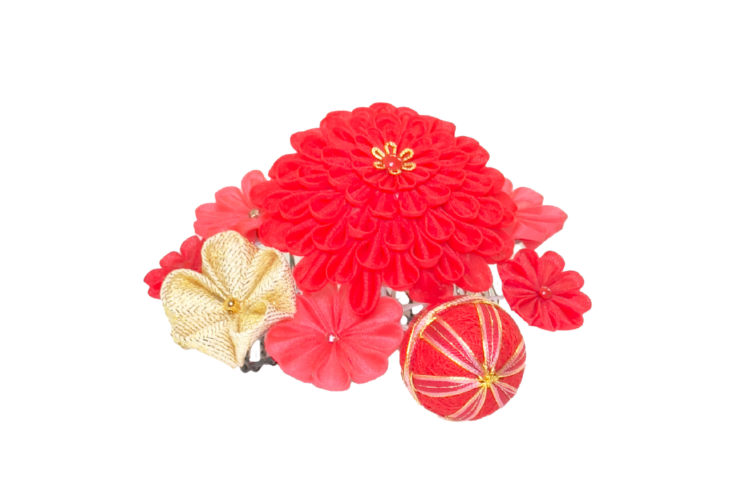 「ゆしま」丸段菊コーム式髪飾り手毬付き