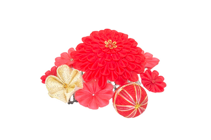 「ゆしま」丸段菊コーム式髪飾り手毬付き