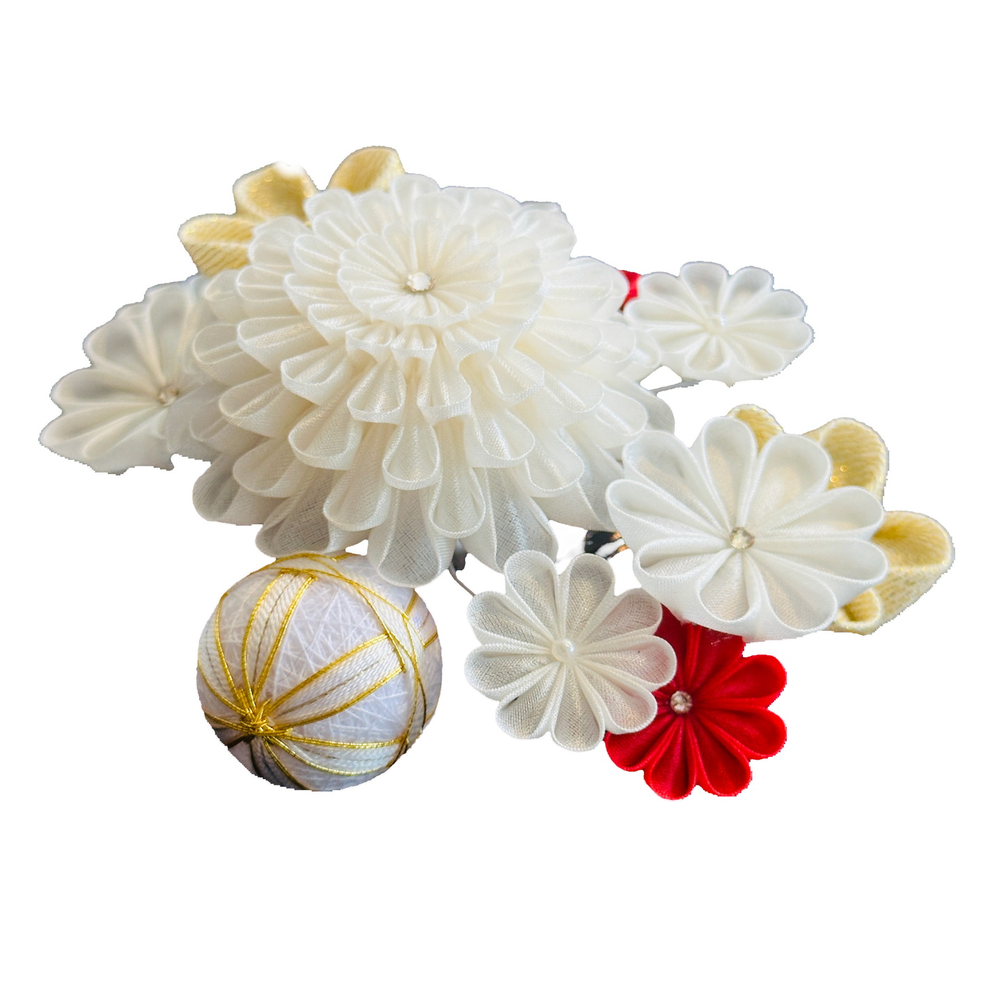 「ゆしま」丸段菊コーム式髪飾り手毬付き