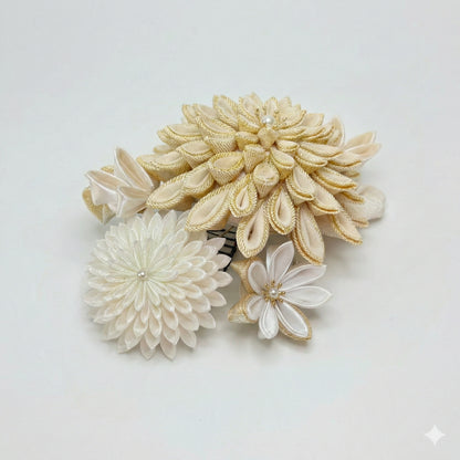 "Azabu" Gold Cloth Chrysanthemum Comb (Single Item)