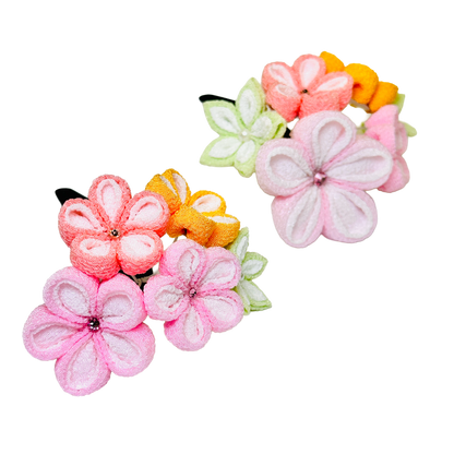 「若月」重ねちりめん2点セット・パッチンピン仕立て・恋桃(ピンク)・夢藤 (パープル)