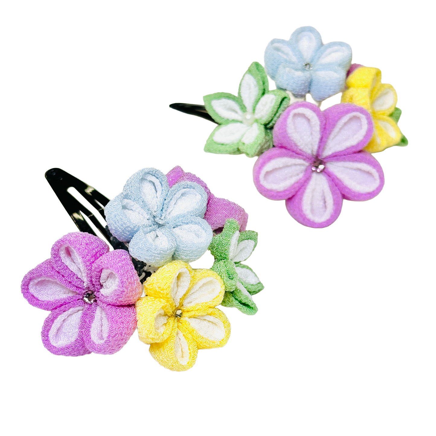 「若月」重ねちりめん2点セット・パッチンピン仕立て・恋桃(ピンク)・夢藤 (パープル)