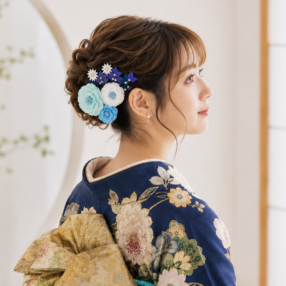 新作「あおやま」ヒイナゴト・成人式用髪飾り10点セット