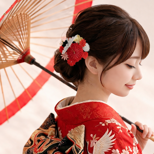 「上弦の月」羽二重コーム仕立て（鶴）