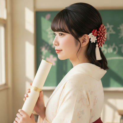 [Graduation Ceremony] "Hanaori" Ichikoshi Chirimen Tiered Chrysanthemum - with comb and U-pin