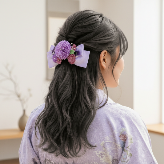 "Hanamuke" clip-on hair accessory that can be used as a hakama decoration