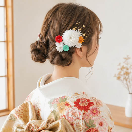 「Hamacho」圓形旋鈕階梯菊花紋梳子套裝（2把）