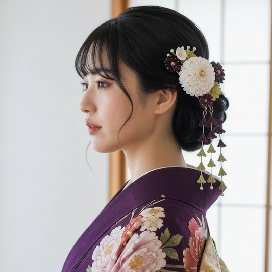 こびきちょう(丸段菊髪飾り2点セット・さがり付き)・ののくら作