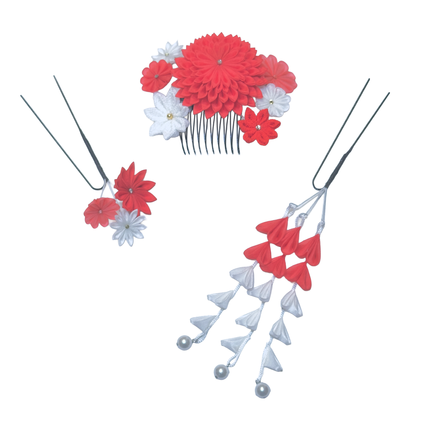 "Komochizuki" 3-piece set with stepped chrysanthemum comb