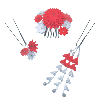 "Komochizuki" 3-piece set with stepped chrysanthemum comb