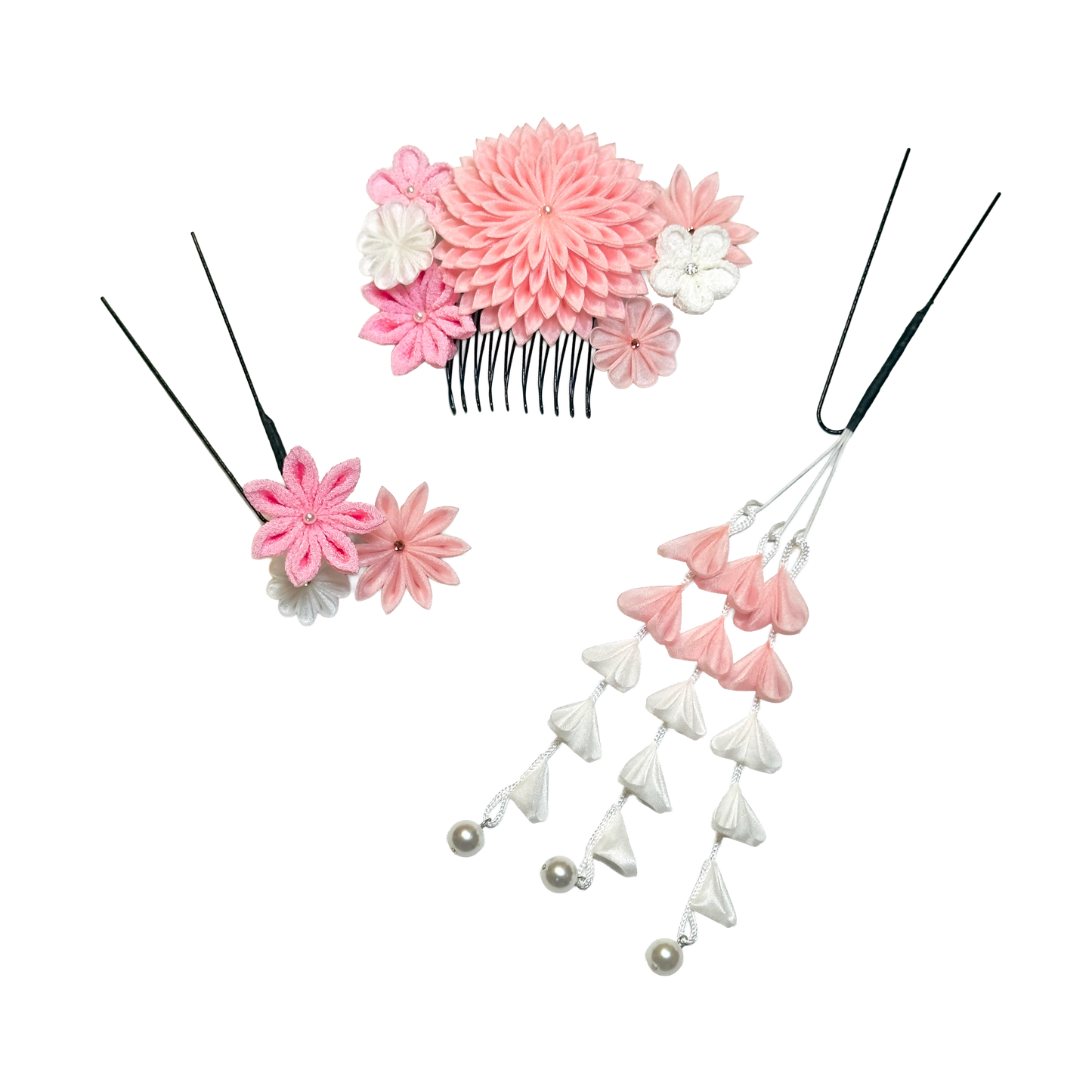 "Komochizuki" 3-piece set with stepped chrysanthemum comb