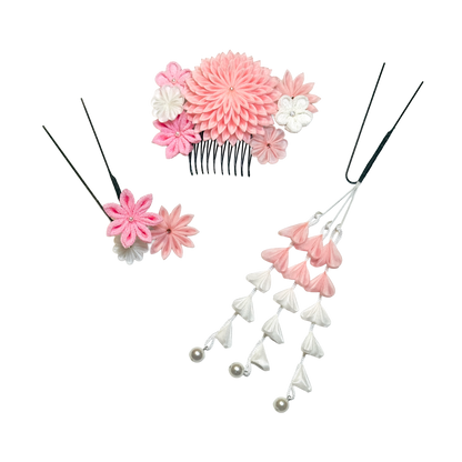 "Komochizuki" 3-piece set with stepped chrysanthemum comb