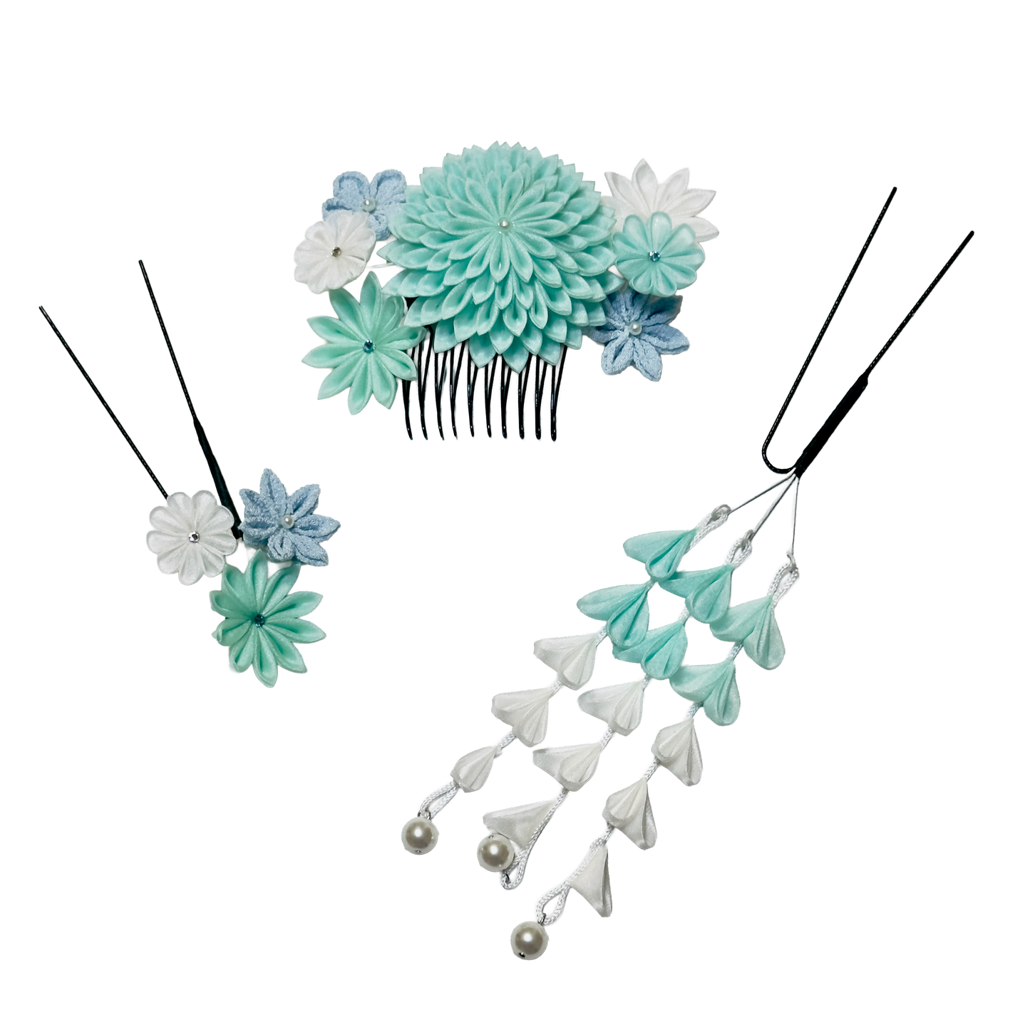 "Komochizuki" 3-piece set with stepped chrysanthemum comb