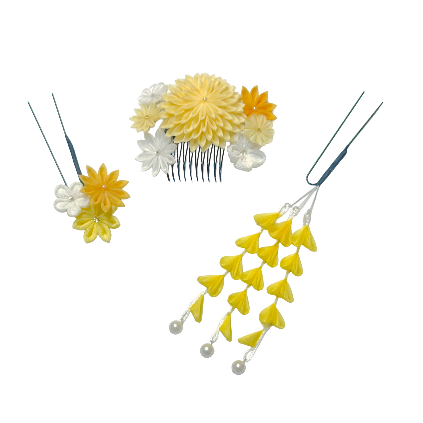 "Komochizuki" 3-piece set with stepped chrysanthemum comb