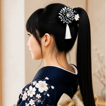 [Coming of Age Ceremony] "Hanashiori" Ichikoshi Chirimen Tiered Chrysanthemum - with comb and U-pin
