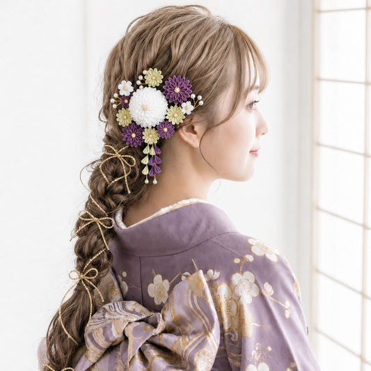 Kobikicho (set of two round chrysanthemum hair ornaments with sag) by Nonokura