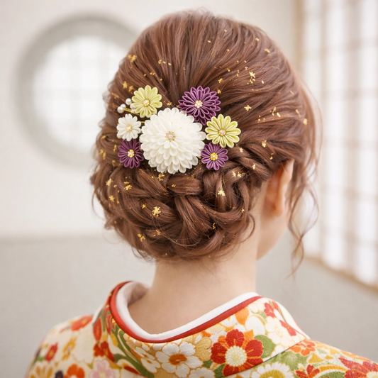 こびきちょう(丸段菊髪飾り2点セット・さがり付き)・ののくら作