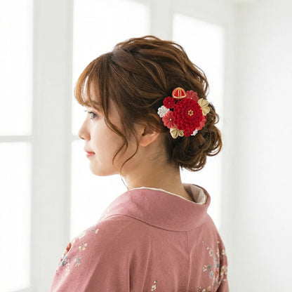 「ゆしま」丸段菊コーム式髪飾り手毬付き